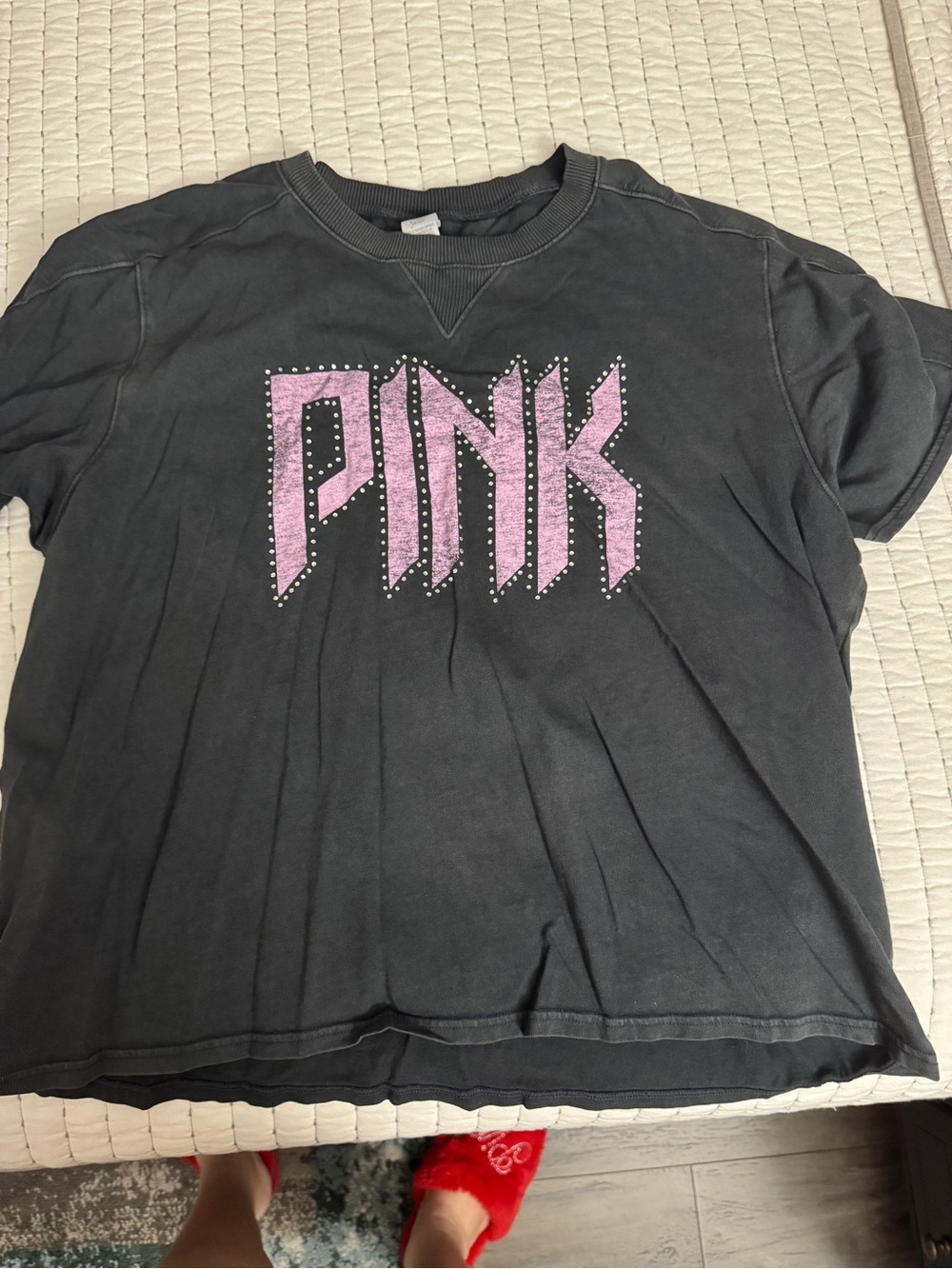 PINK Victoria's Secret Black Tee with Pink Studded Logo